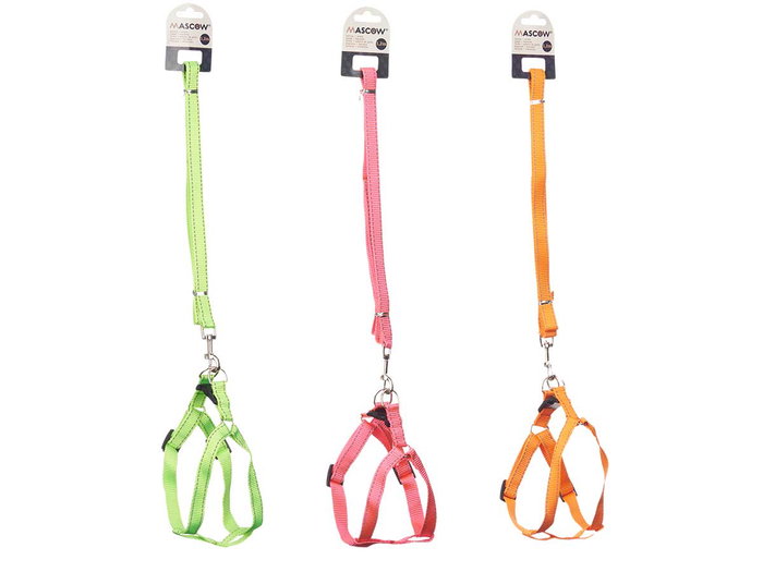Mascow Correa para Mascota Reflectante 1,2 m Arnés Pequeño Surtidos Naranja Rosa Verde (Set de 24)