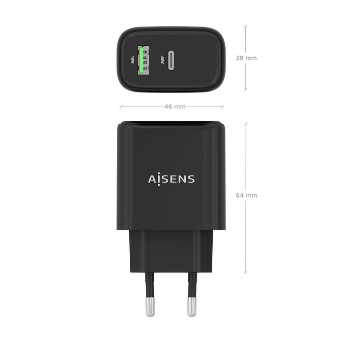 Aisens Cargador GaN 45W USB-C y USB-A Negro A110-0972 Aisens Cargador GaN 45W USB-C y USB-A Negro A110-0972