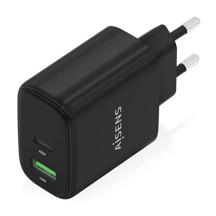 Aisens Cargador GaN 45W con USB-C y USB-A, Negro A110-0972