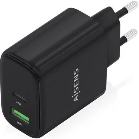 Aisens Cargador Pared GaN A110-0972 45W USB Tipo-C PD3.0 QC4.0 USB-A QC3.0 Negro