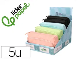 Liderpapel Minibag - Estuche Portatodo con 2 Cremalleras y Bolsillo Interior, 21 x 10 x 7 cm, Surtido de Colores (Negro, Rosa, Azul, Verde Pastel)