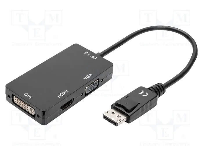 DIGITUS Convertidor DisplayPort a HDMI, DVI y VGA, 0,2m, Negro DIGITUS Convertidor DisplayPort a HDMI, DVI y VGA, 0,2m, Negro