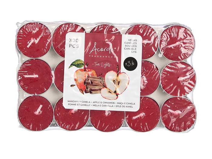 Acorde Set 30 Velas Tea Light Manzana Canela 3H 19 x 11.2 x 2.7 cm (Set de 24)