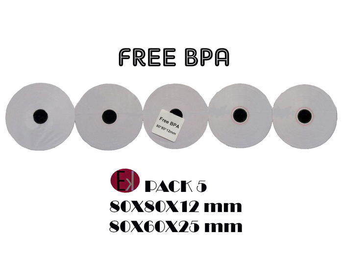 Ekrit Rollo Térmico Sin BPA 80x60x12 mm 65 grs - 5 Unidades Ekrit Rollo Térmico Sin BPA 80x60x12 mm 65 grs - 5 Unidades