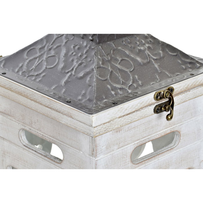 DKD Home Decor Set de 2 Farolas de Abeto y Cristal Blanco 26x26x66 cm