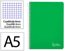 Liderpapel Cuaderno espiral Witty A5 verde tapa dura 80 hojas 90gr cuadro 4mm con margen