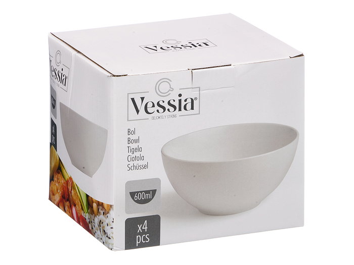 Vessia Set de 4 Boles de Porcelana Blanca de 600 ml, Dimensiones 18x16x16 cm (Set de 8) Vessia Set de 4 Boles de Porcelana Blanca de 600 ml, Dimensiones 18x16x16 cm (Set de 8)
