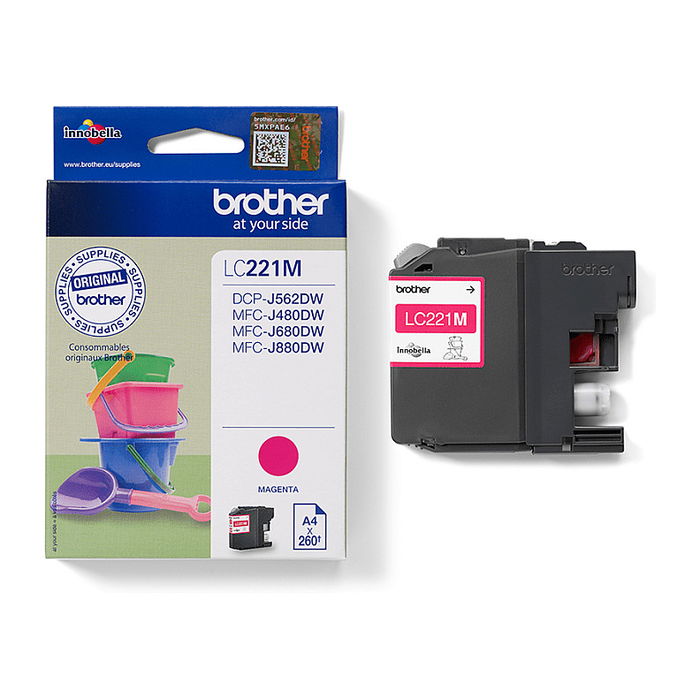 Brother LC221M Magenta Tinta Original Tinta a base de pigmentos Pack Individual 260 Páginas para Brother DCP-J562DW, MFC-J480DW, MFC-J680DW, MFC-J880DW