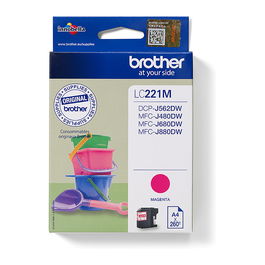 Brother LC221M Magenta Tinta Original Tinta a base de pigmentos Pack Individual 260 Páginas para Brother DCP-J562DW, MFC-J480DW, MFC-J680DW, MFC-J880DW