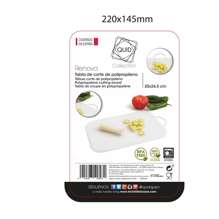 Tabla Corte Polipropileno Renova Quid 35x24,5x0,6 cm (12 Unidades)