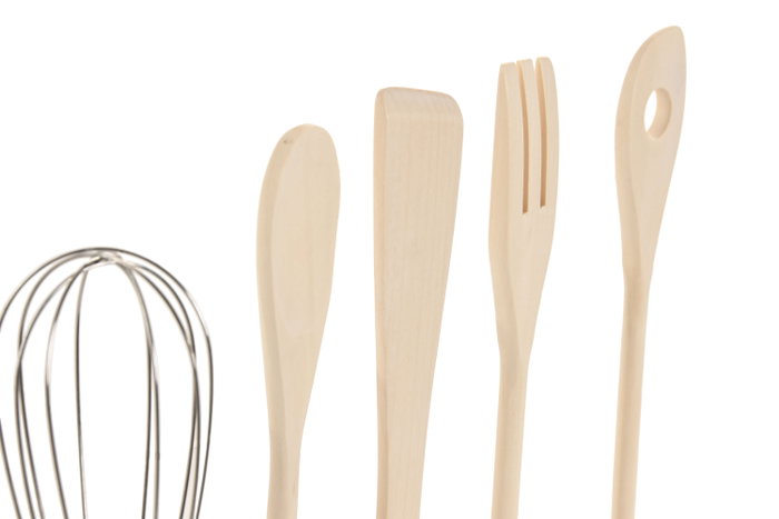 DKD Home Decor Set de 6 Utensilios de Porcelana y Bambú Relieve