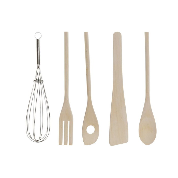 DKD Home Decor Set de 6 Utensilios de Porcelana y Bambú Relieve