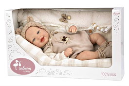 Muñecas Arias Muñeco Reborn Ruben con cojín, cuerpo blando 45 cm