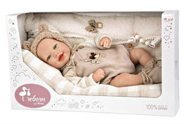 Muñecas Arias Muñeco Reborn Ruben c/cojin, Cuerpo Blando 45 cm