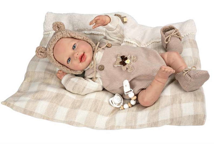 Muñecas Arias Muñeco Reborn Ruben c/cojin, Cuerpo Blando 45 cm