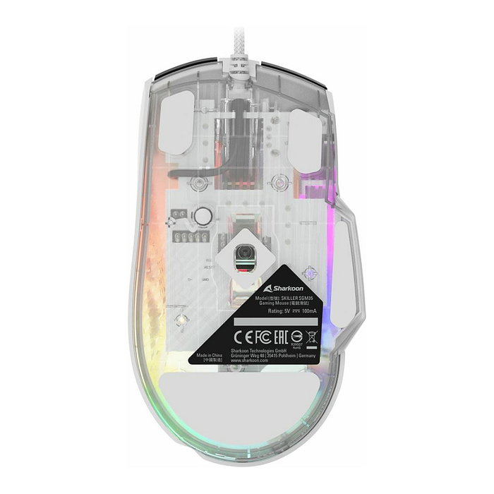 Sharkoon SGM35 Ratón Óptico Gamer 6400 DPI Blanco, 6 Botones RGB, 1.8m Cable USB, para Mano Derecha