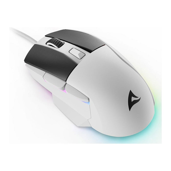 Sharkoon SGM35 Ratón Óptico Gamer 6400 DPI Blanco, 6 Botones RGB, 1.8m Cable USB, para Mano Derecha