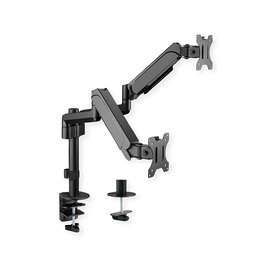 VALUE 17.99.1182 Brazo Dual para Monitores LCD, Montaje en Mesa, Soporte para 2 Pantallas de 17 a 32 Pulgadas hasta 9 kg Cada Una, Ajuste de Inclinacion y Giro