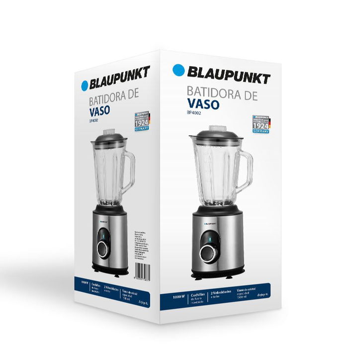 Blaupunkt Batidora de Vaso 1000W, Vaso de Cristal 1500ml, Acero Inoxidable
