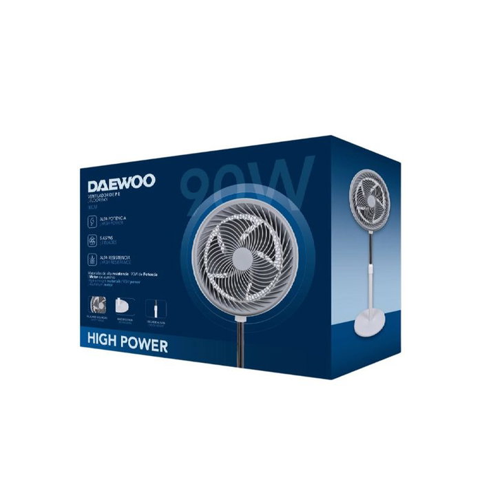 Daewoo Ventilador de Alta Velocidad, 90W, 12 Pulgadas (30 cm), Base Redonda