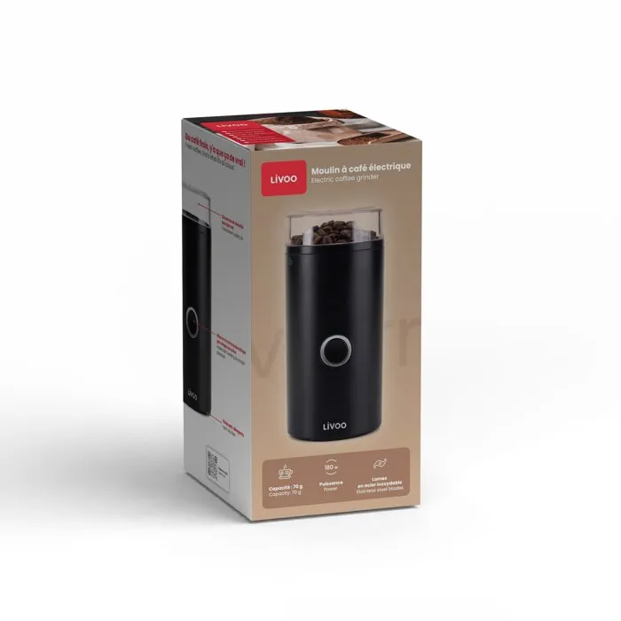 Livoo Molinillo de Café Eléctrico DOD219N, 180 W, Capacidad 12 Tazas, Color Negro Livoo Molinillo de Café Eléctrico DOD219N, 180 W, Capacidad 12 Tazas, Color Negro