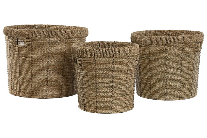DKD Home Decor Set de 3 Maceteros de Fibra y Metal Marrón 36x36x29 cm