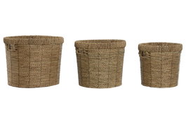 DKD Home Decor Set de 3 Maceteros de Fibra y Metal Marrón 36x36x29 cm