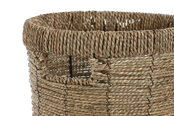 DKD Home Decor Set de 3 Maceteros de Fibra y Metal Marrón 36x36x29 cm