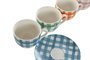 DKD Home Decor Café Set de 6 Piezas Porcelana New Bone Vichy Azul Naranja 240ml Aptos Microondas Lavavajillas 8.7 x 6.8 x 11 cm