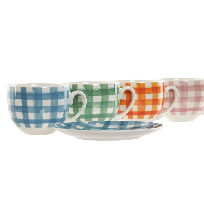 DKD Home Decor Set de Café Vichy de Porcelana, 6 Piezas, 240ml DKD Home Decor Set de Café Vichy de Porcelana, 6 Piezas, 240ml