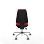 Silla de oficina Elche con mecanismo Asincro tapizada con Tela color Rojo. Equipada con Base cromada, Sin brazos y Ruedas 65 mm parqué