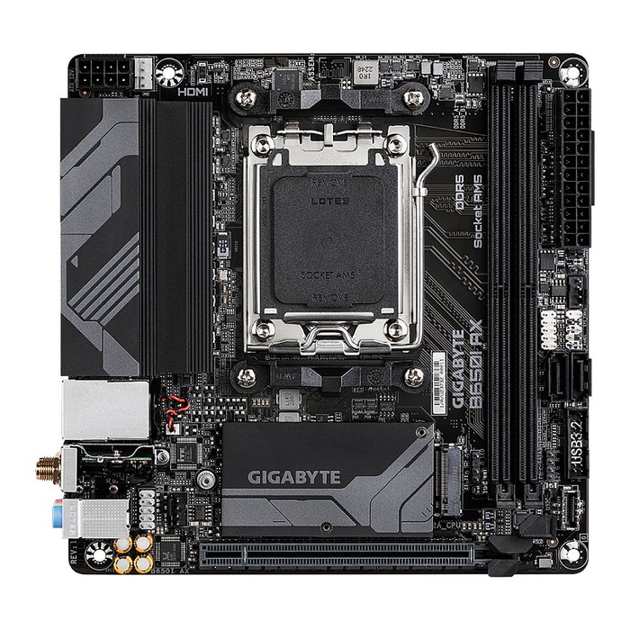 Gigabyte Placa Base AM5 B650I AX ITX para AMD Ryzen Serie 7000/8000/9000, DDR5, Wifi 6E, LAN 2.5GbE