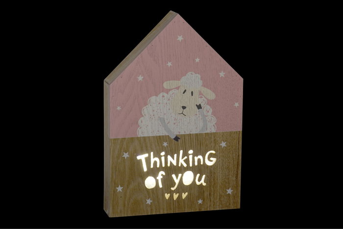 DKD Home Decor Decoración Luminosa MDF Ovejita Rosa y Blanco
