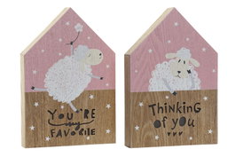 DKD Home Decor Decoración Luminosa MDF Ovejita Rosa y Blanco