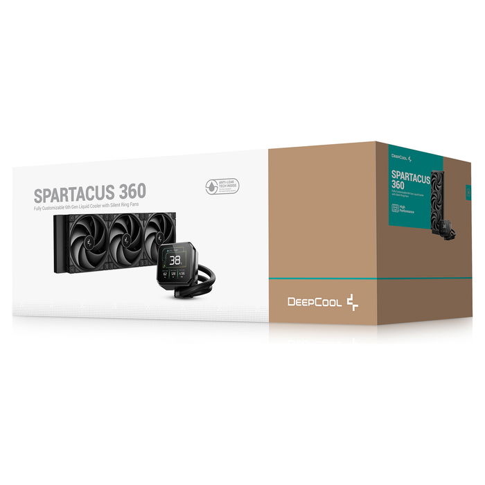 Deepcool Spartacus 360 LCD Kit de Refrigeración Líquida AIO para CPU, Radiador de 360mm (3x Ventiladores de 120mm), Pantalla TFT 3.4", Negro