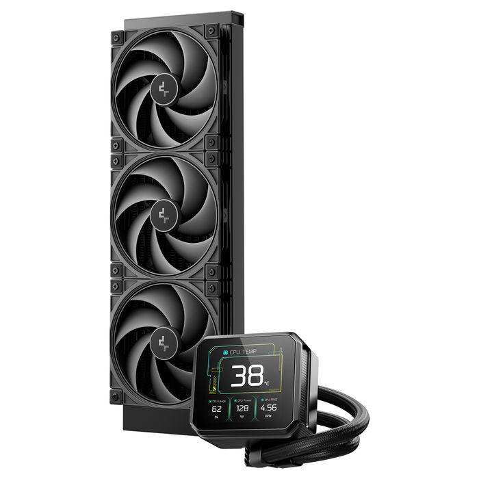 Deepcool Spartacus 360 LCD Kit de Refrigeración Líquida AIO para CPU, Radiador de 360mm (3x Ventiladores de 120mm), Pantalla TFT 3.4", Negro