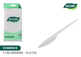 Algon Set de 100 Cuchillos Ecológicos de Plástico, 16.5 cm (16.5x2x0.3 cm) (20 Unidades)