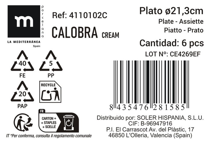 La Mediterranea Plato de Postre Calobra Crema ø21,3cm