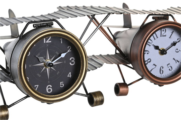 DKD Home Decor Reloj de Sobremesa Hierro Avión Surtido de 2 Unidades