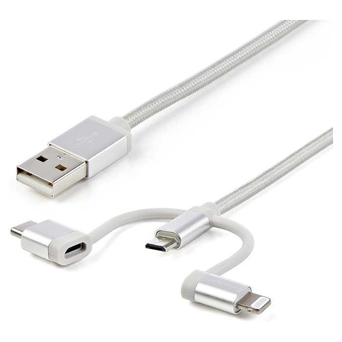 StarTech.com Cable Multicarga 3 en 1 Lightning, USB-C y Micro-USB, 1m, Plata StarTech.com Cable Multicarga 3 en 1 Lightning, USB-C y Micro-USB, 1m, Plata