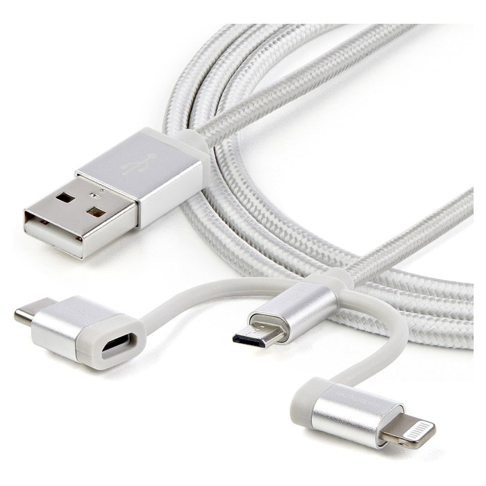 StarTech.com Cable Multicarga 3 en 1 Lightning, USB-C y Micro-USB, 1m, Plata StarTech.com Cable Multicarga 3 en 1 Lightning, USB-C y Micro-USB, 1m, Plata