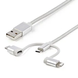 StarTech.com Cable Trenzado USB-C a Lightning y Micro USB 1m Cargador iPhone iPad Tablet USB 2.0 Plata