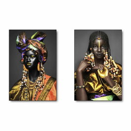 DKD Home Decor Cuadro Lienzo MDF Africana 50x2x70 (Pack de 2) de Purpurina