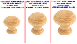 Pomo de madera color pino barniz de 30 mm