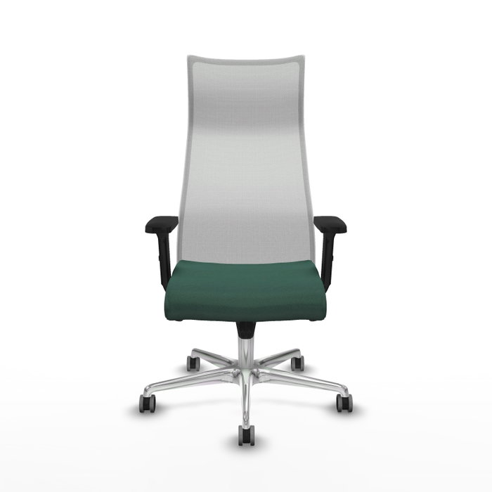 PIQUERAS Y CRESPO Sillón Albacete con Mecanismo Sincro, Tela Verde Botella y Malla Blanca, Base Aluminio, Brazos 2D, Ruedas 65mm para Parqué