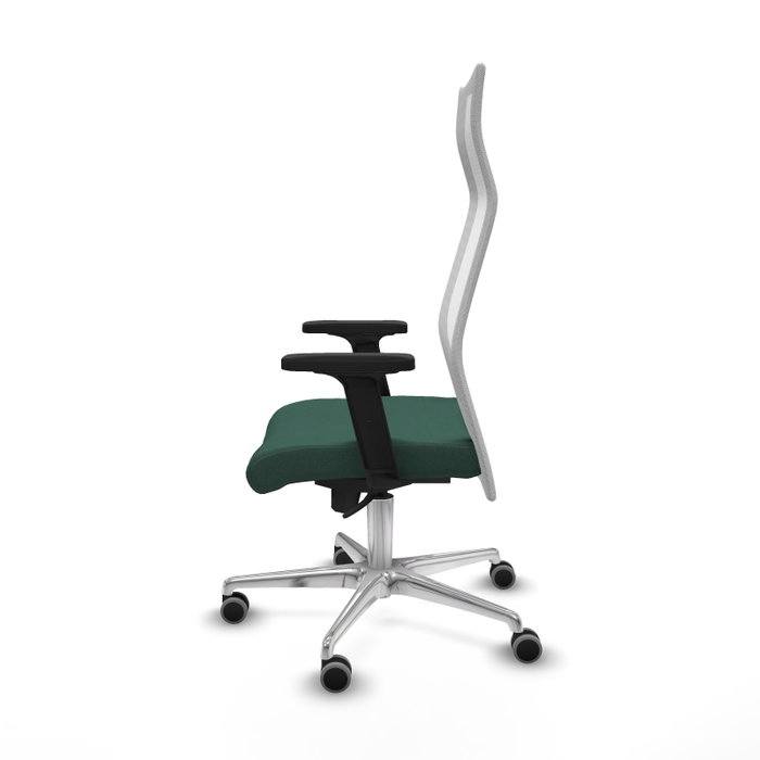 PIQUERAS Y CRESPO Sillón Albacete con Mecanismo Sincro, Tela Verde Botella y Malla Blanca, Base Aluminio, Brazos 2D, Ruedas 65mm para Parqué