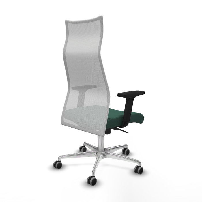 PIQUERAS Y CRESPO Sillón Albacete con Mecanismo Sincro, Tela Verde Botella y Malla Blanca, Base Aluminio, Brazos 2D, Ruedas 65mm para Parqué