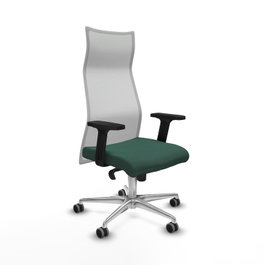PIQUERAS Y CRESPO Sillón Albacete con Mecanismo Sincro, Tela Verde Botella y Malla Blanca, Base Aluminio, Brazos 2D, Ruedas 65mm para Parqué