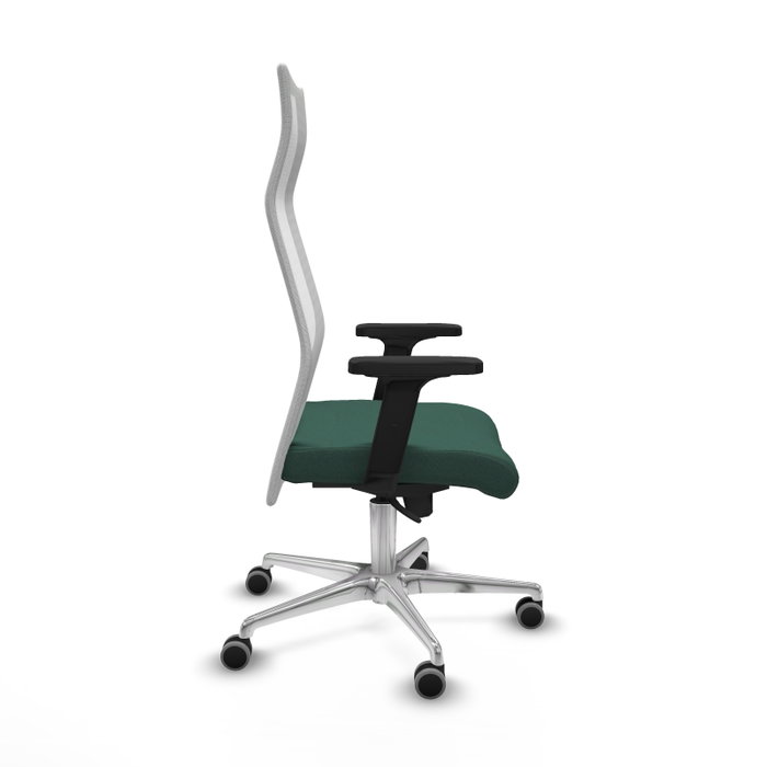 PIQUERAS Y CRESPO Sillón Albacete con Mecanismo Sincro, Tela Verde Botella y Malla Blanca, Base Aluminio, Brazos 2D, Ruedas 65mm para Parqué
