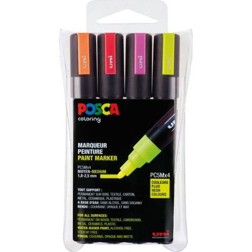 Uni-Ball Posca PC-5M Colores Fluorescentes Surtidos Estuche de 4 Uni-Ball Posca PC-5M Colores Fluorescentes Surtidos Estuche de 4
